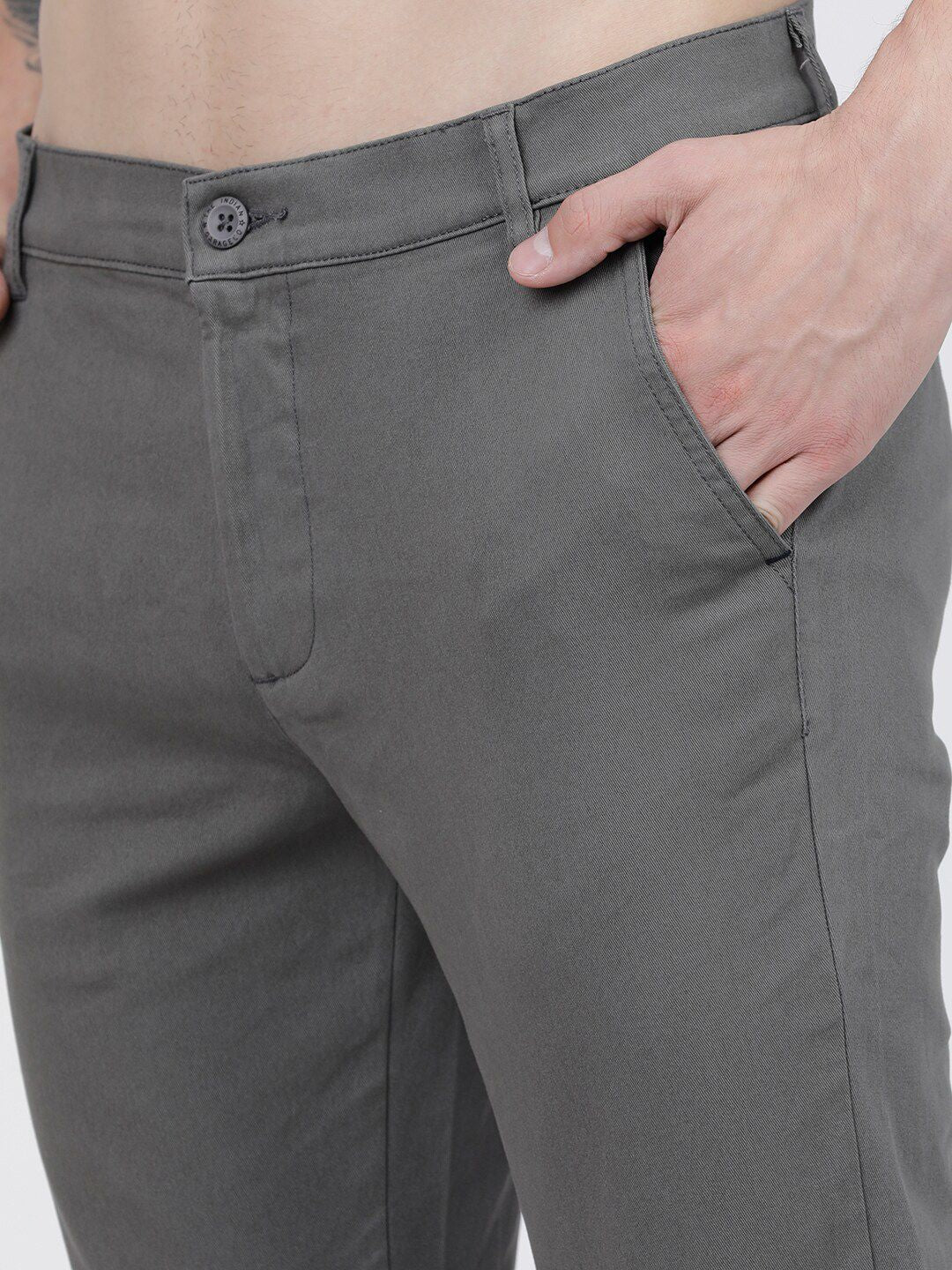 The Indian Garage Co Men Grey Slim Fit Chinos Trousers