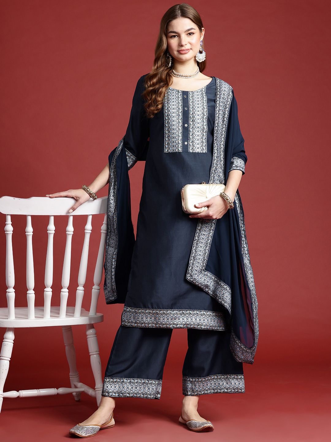 Anouk Ethnic Motifs Regular Kurta With Palazzos & Dupatta