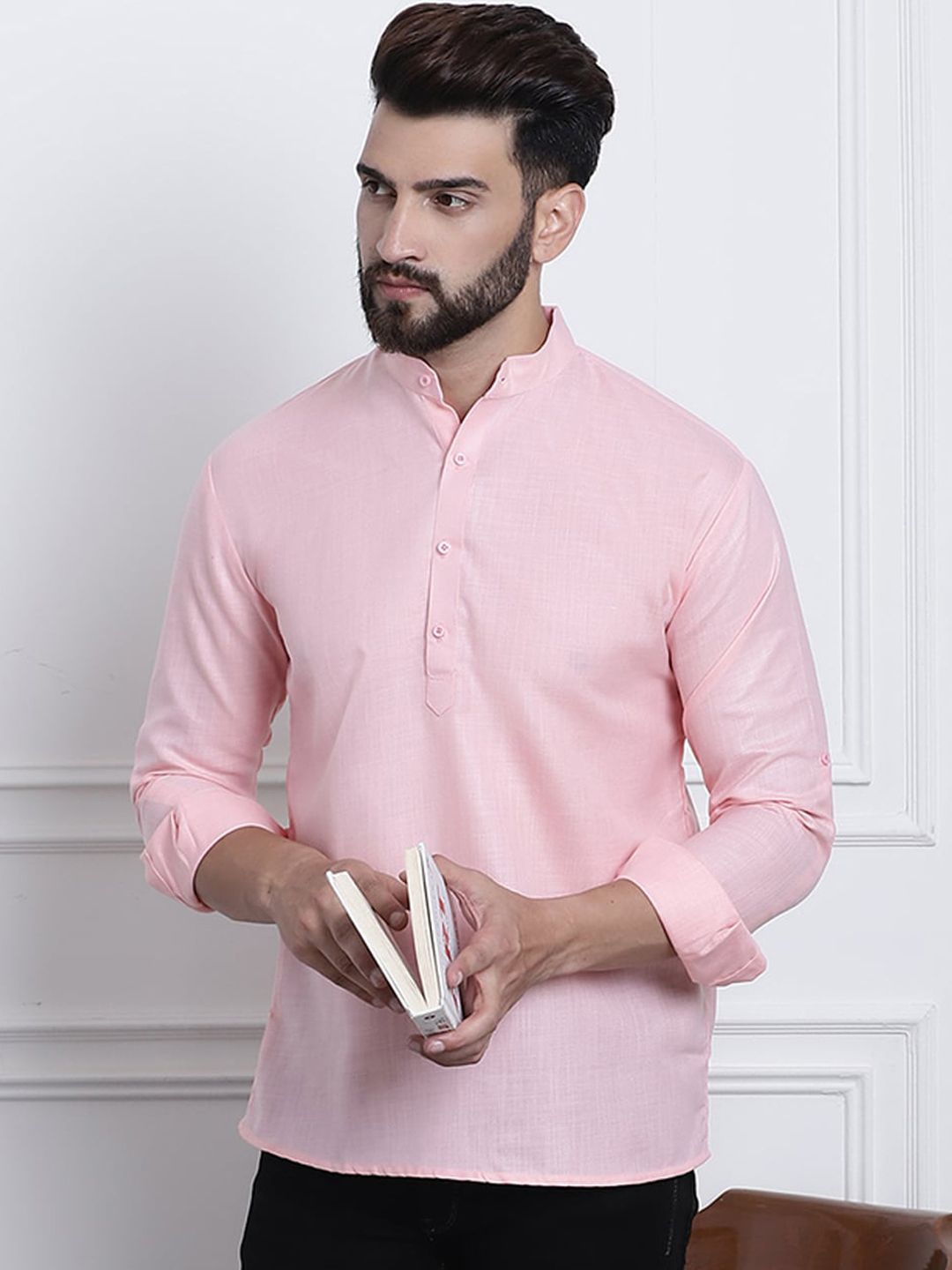 SOJANYA Mandarin Collar Roll Up Sleeves Kurta