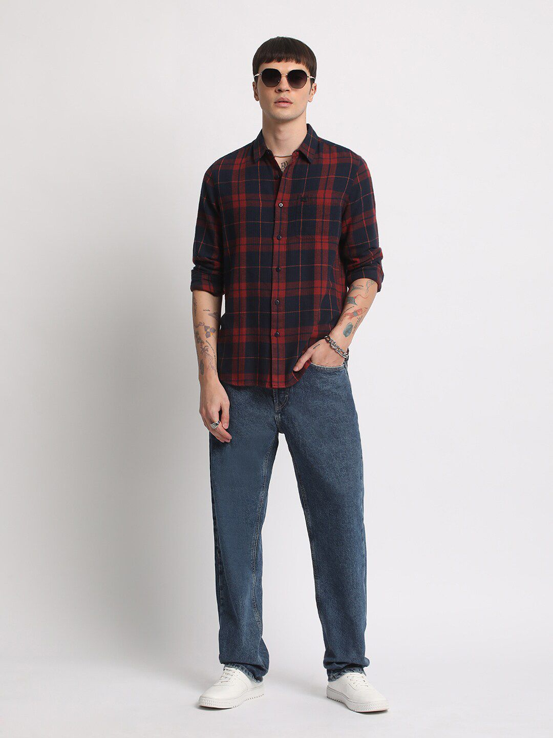 THE BEAR HOUSE Slim Fit Tartan Checked Cotton Casual Shirt