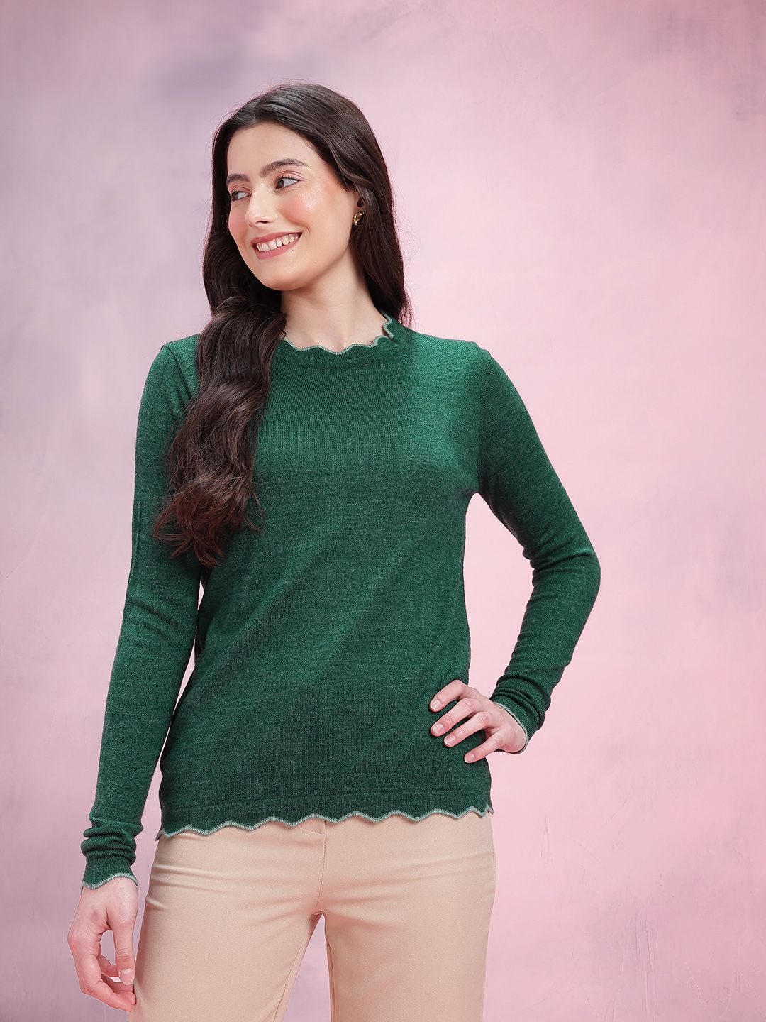 DressBerry Solid Round Neck Long Sleeves Pullover