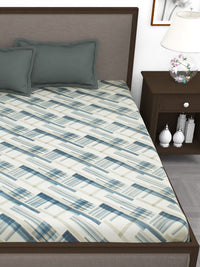 Story@home Off White Blue 210 TC King Bedsheet with 2 Pillow Covers