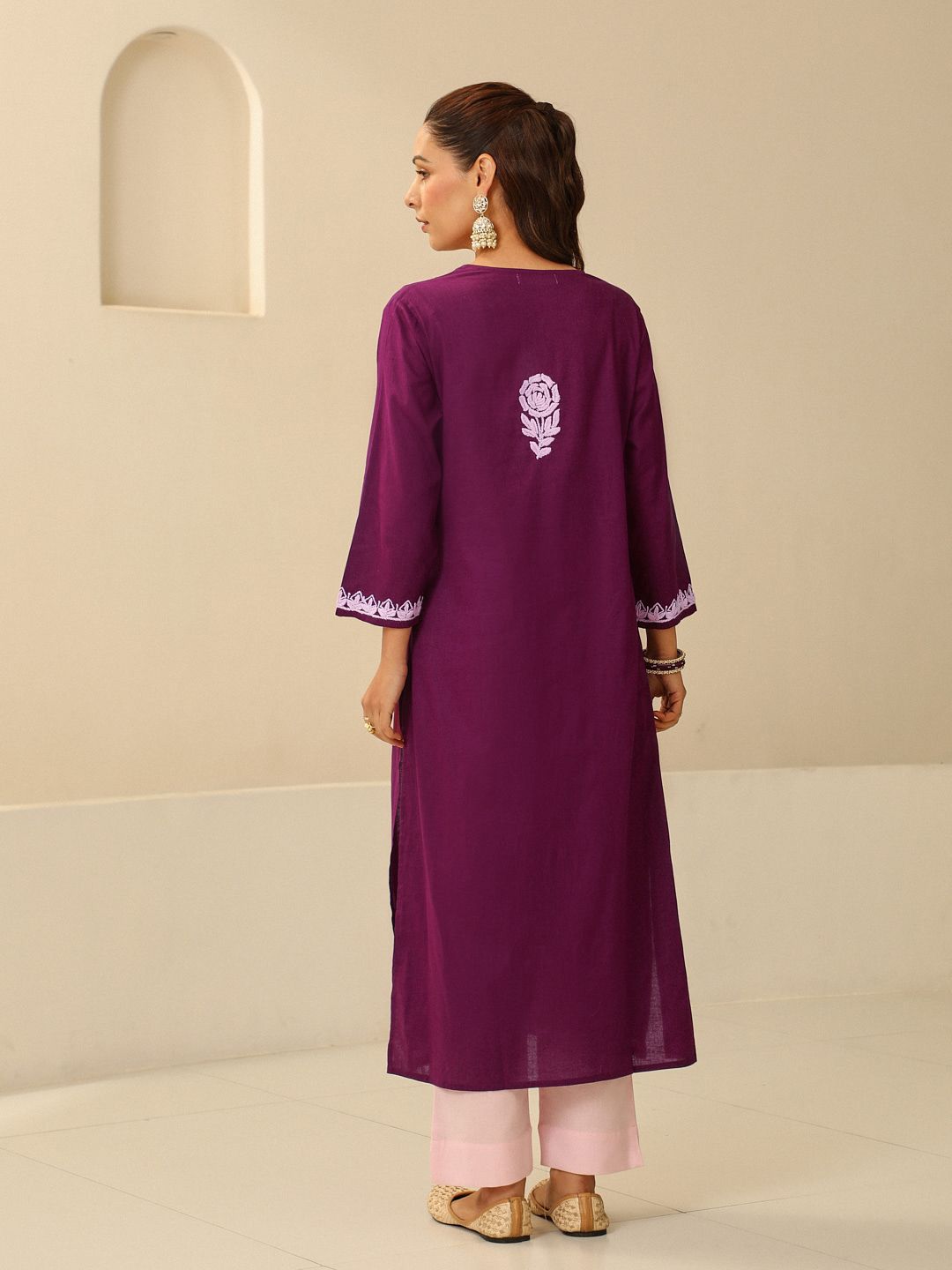 House of Chikankari Women Purple Cotton Chikankari Embroidered Kurta