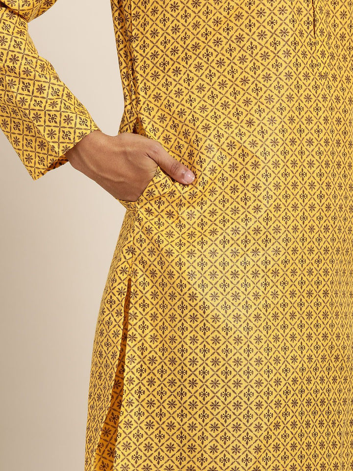 SOJANYA Lelaki Motif Etnik Kerajang Printed Cotton Linen Kurta