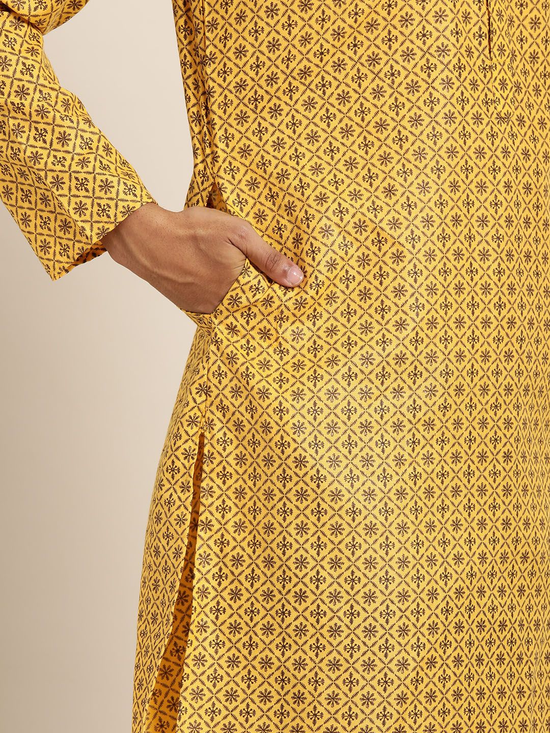 SOJANYA Lelaki Motif Etnik Kerajang Printed Cotton Linen Kurta
