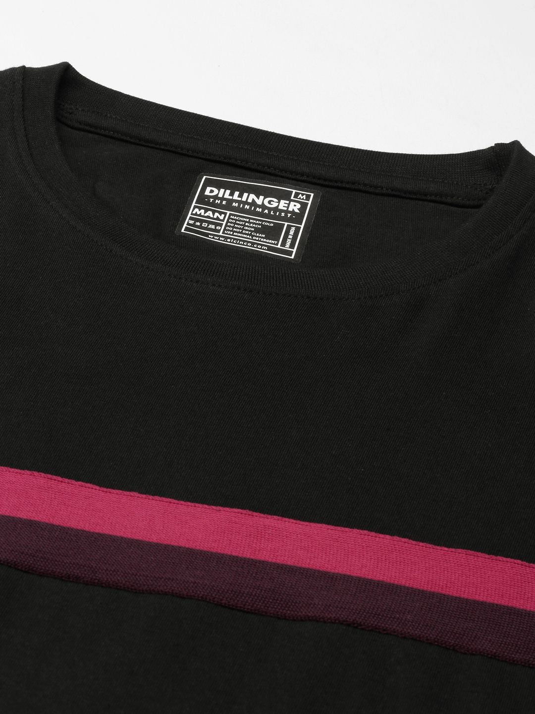DILLINGER Men Black & Red Pure Cotton Striped T-shirt