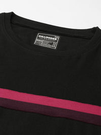 DILLINGER Men Black & Red Pure Cotton Striped T-shirt