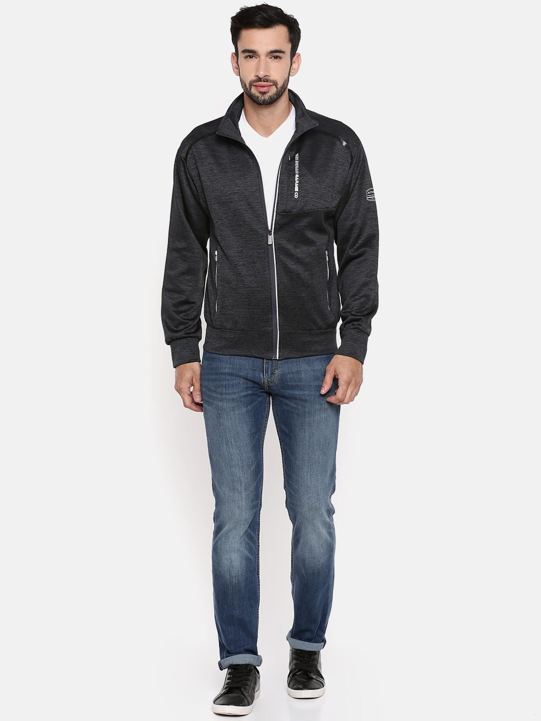 The Indian Garage Co Men Charcoal Grey Solid Bomber