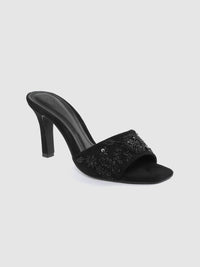 House of Pataudi Women Black Western Embellished Handcrafted Heels