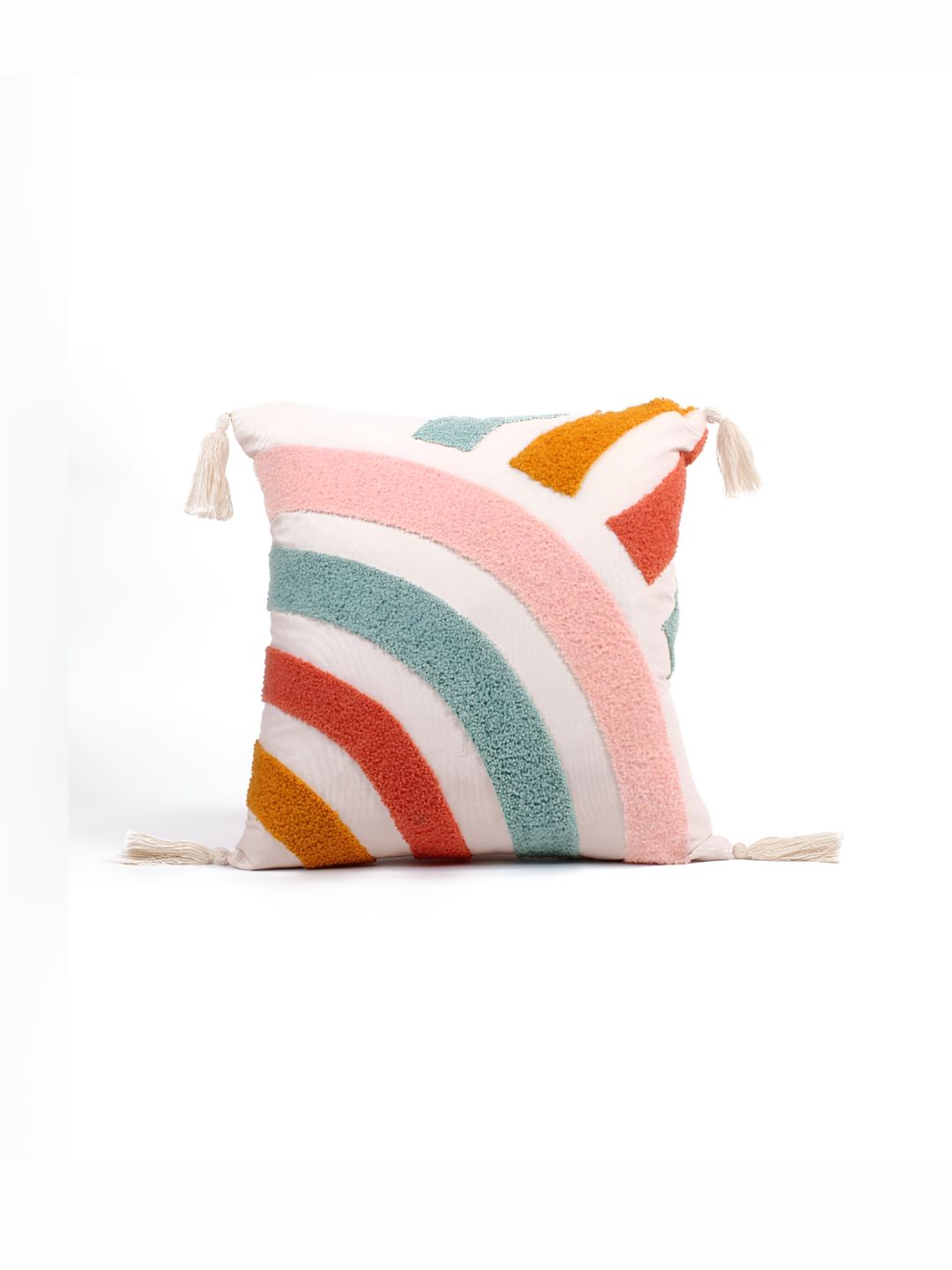 STITCHNEST White & Orange Embroidered Square Cushion Covers