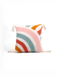 STITCHNEST White & Orange Embroidered Square Cushion Covers