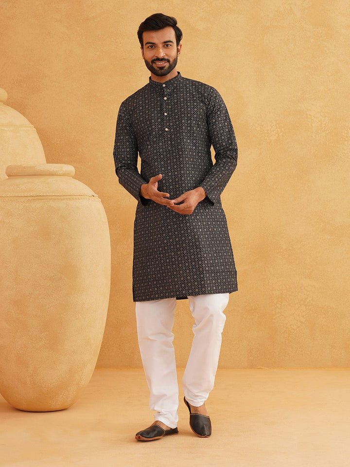 SOJANYA Kolar Jalur Motif Etnik Kurta Linen Kapas Bercetak dengan Piyama