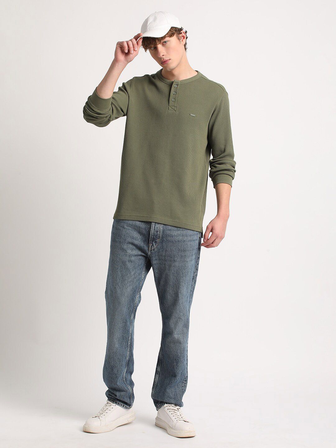 THE BEAR HOUSE Henley Neck Pure Cotton Slim Fit T-shirt