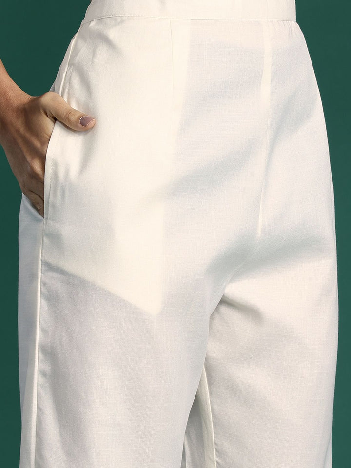 Indo Era Yoke Design Zari Pure Cotton Kurta With Trousers & Dupatta