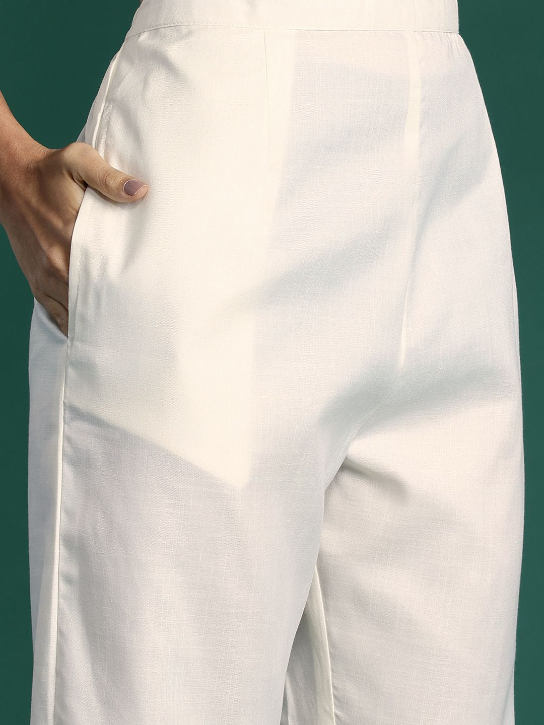 Indo Era Yoke Design Zari Pure Cotton Kurta With Trousers & Dupatta
