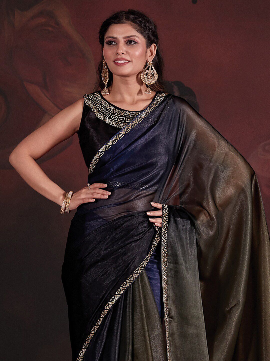 Saree mall Omber Beads & Stones Organza Sarees