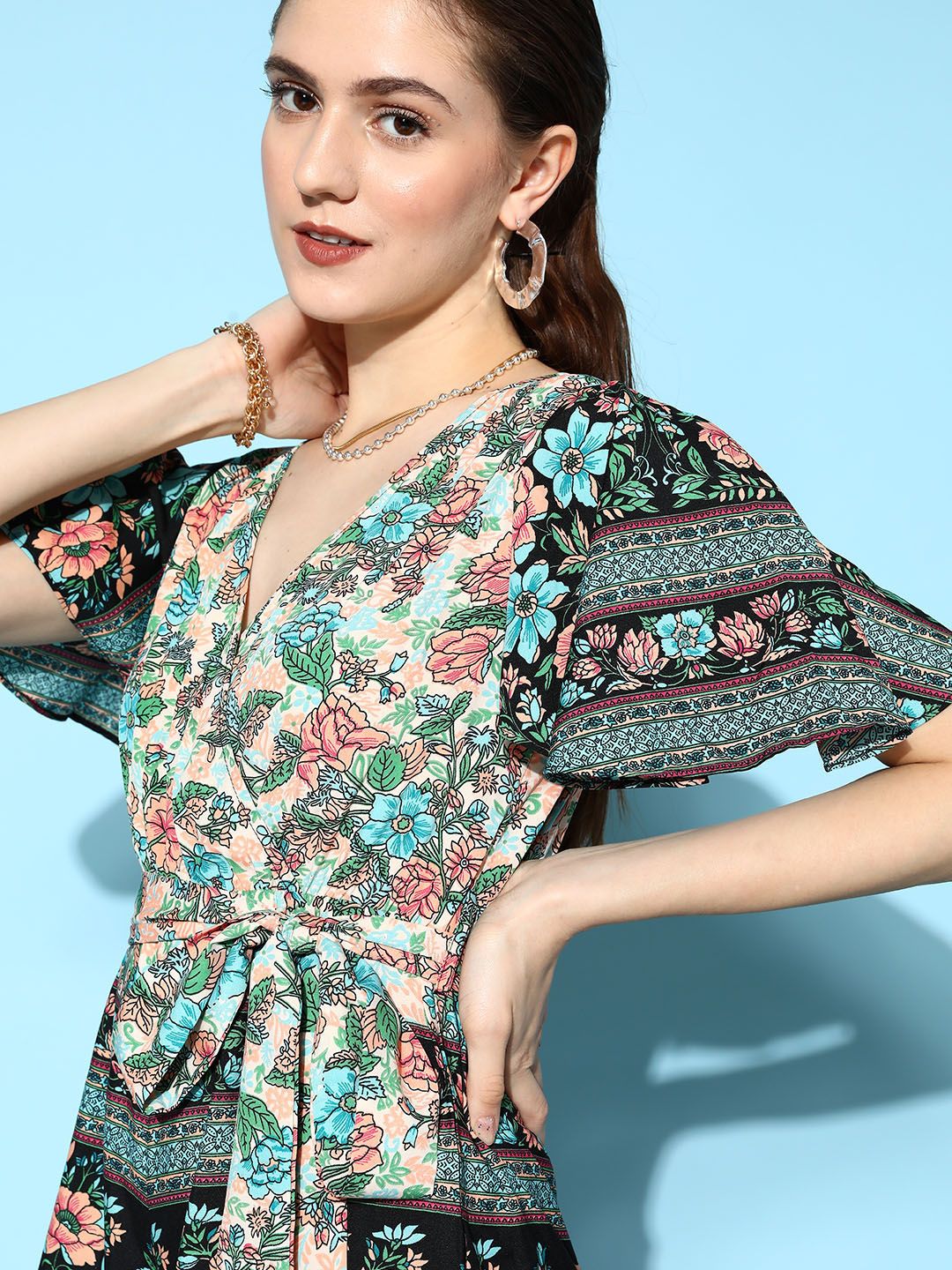 Berrylush Women  Multi-Coloured Printed Belted Detail Jumpsuit