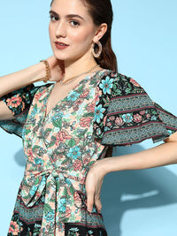 Berrylush Women  Multi-Coloured Printed Belted Detail Jumpsuit