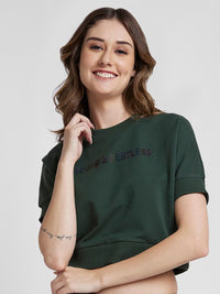 SPYKAR Printed Regular FIt Round Neck Crop Sweatshirt