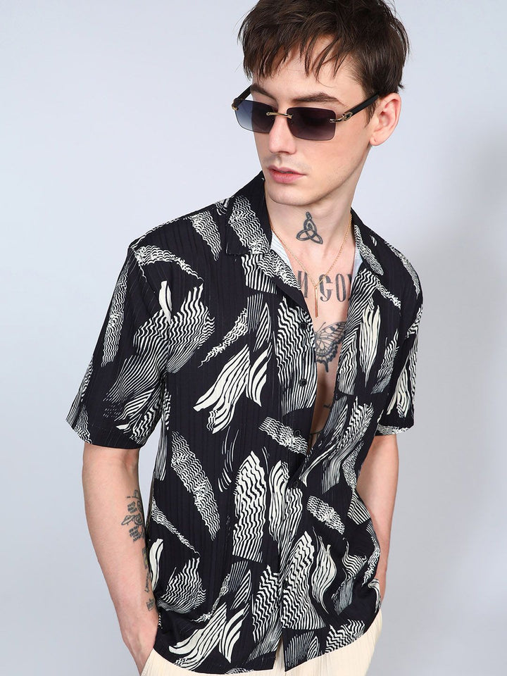 Campus Sutra Men Comfort Foliage Printed Cuban Collar Oversized Casual Shirt
