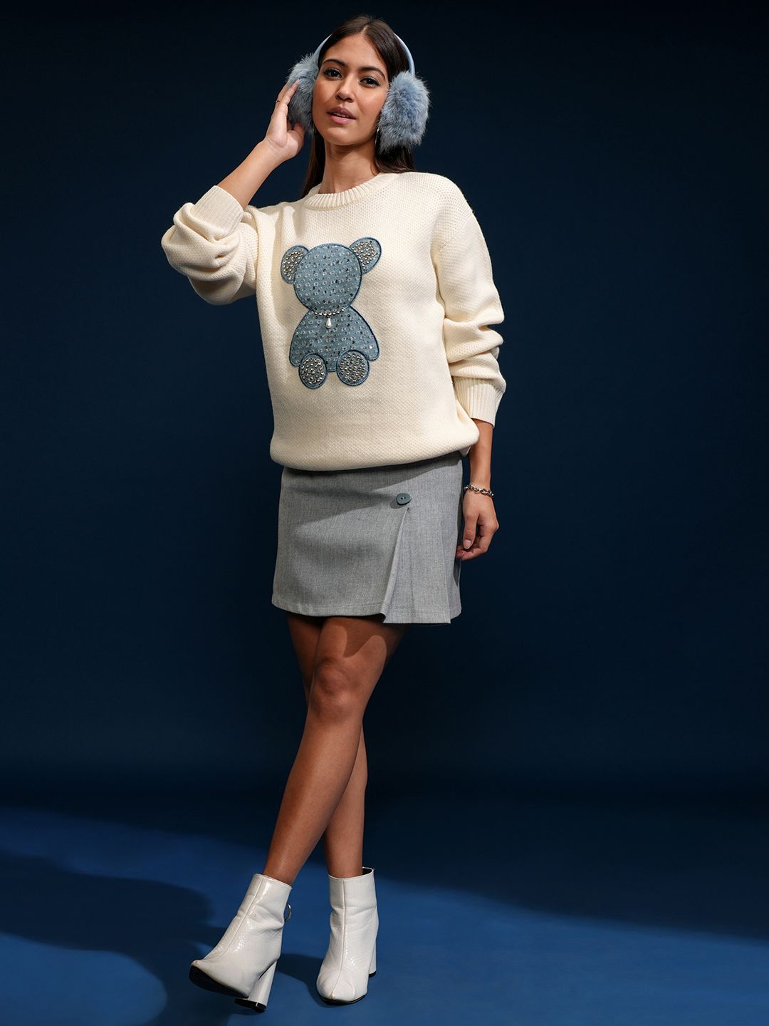 Tokyo Talkies Women Embellished Round Neck Sweater