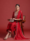 Indo Era Ethnic Motifs Yoke Design Zari Panelled Liva Kurta With Trousers & Dupatta
