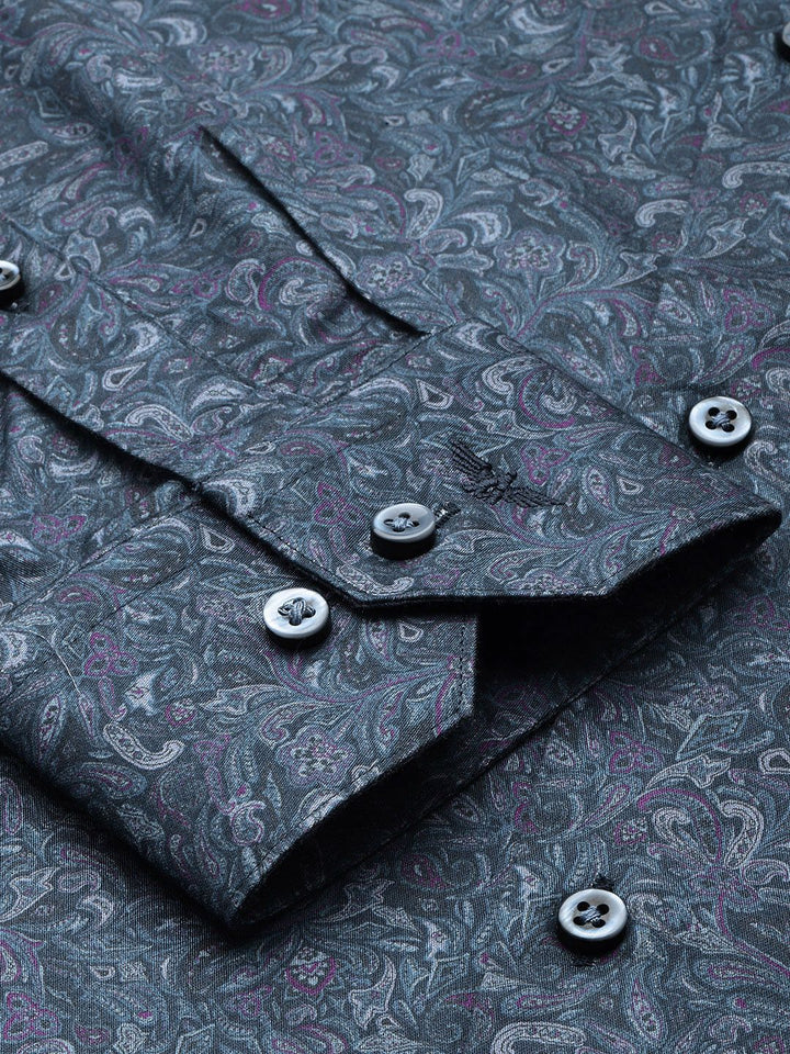 Park Avenue Slim Fit Opaque Ethnic Motifs Printed Pure Cotton Formal Shirt