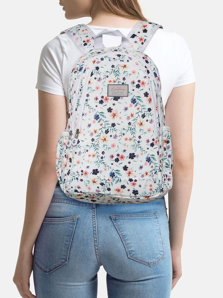 Lino Perros Women White & Green Floral Print 13 Inch Laptop Backpack