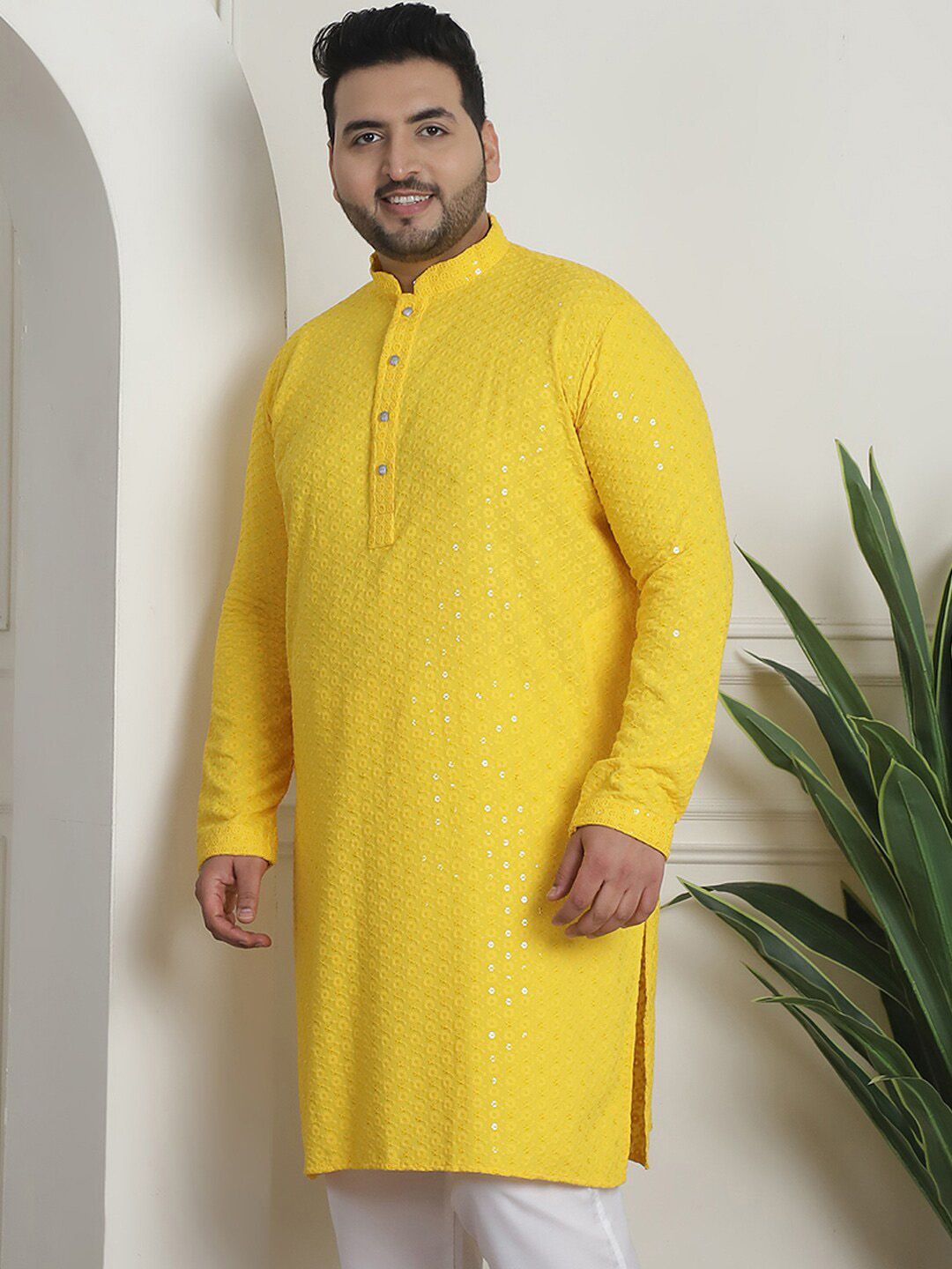 SOJANYA PLUS Geometric Embroidered Sequinned Cotton Straight Kurta