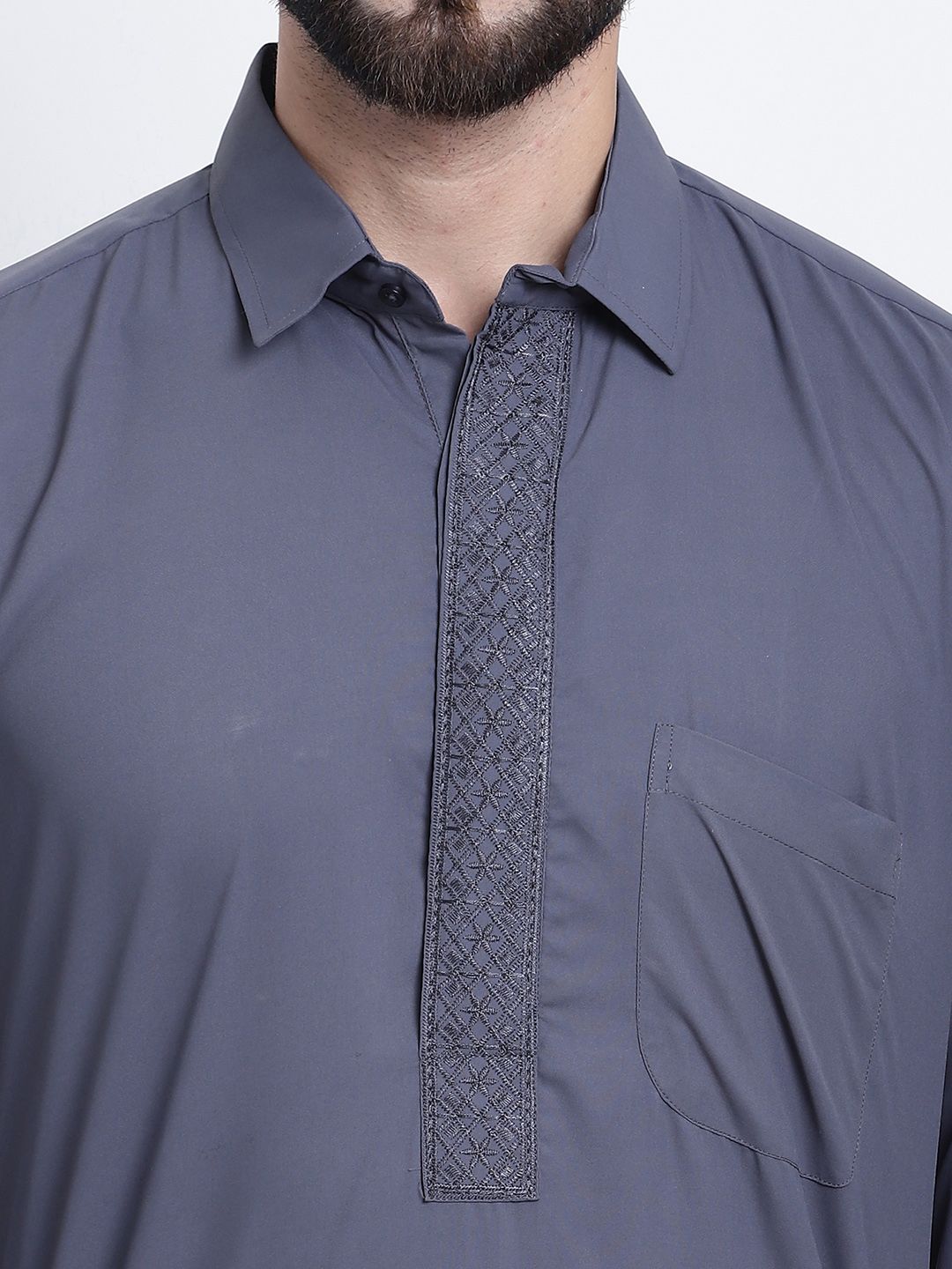 SOJANYA Shirt Collar Curved Hem Pathani Kurta with Salwar