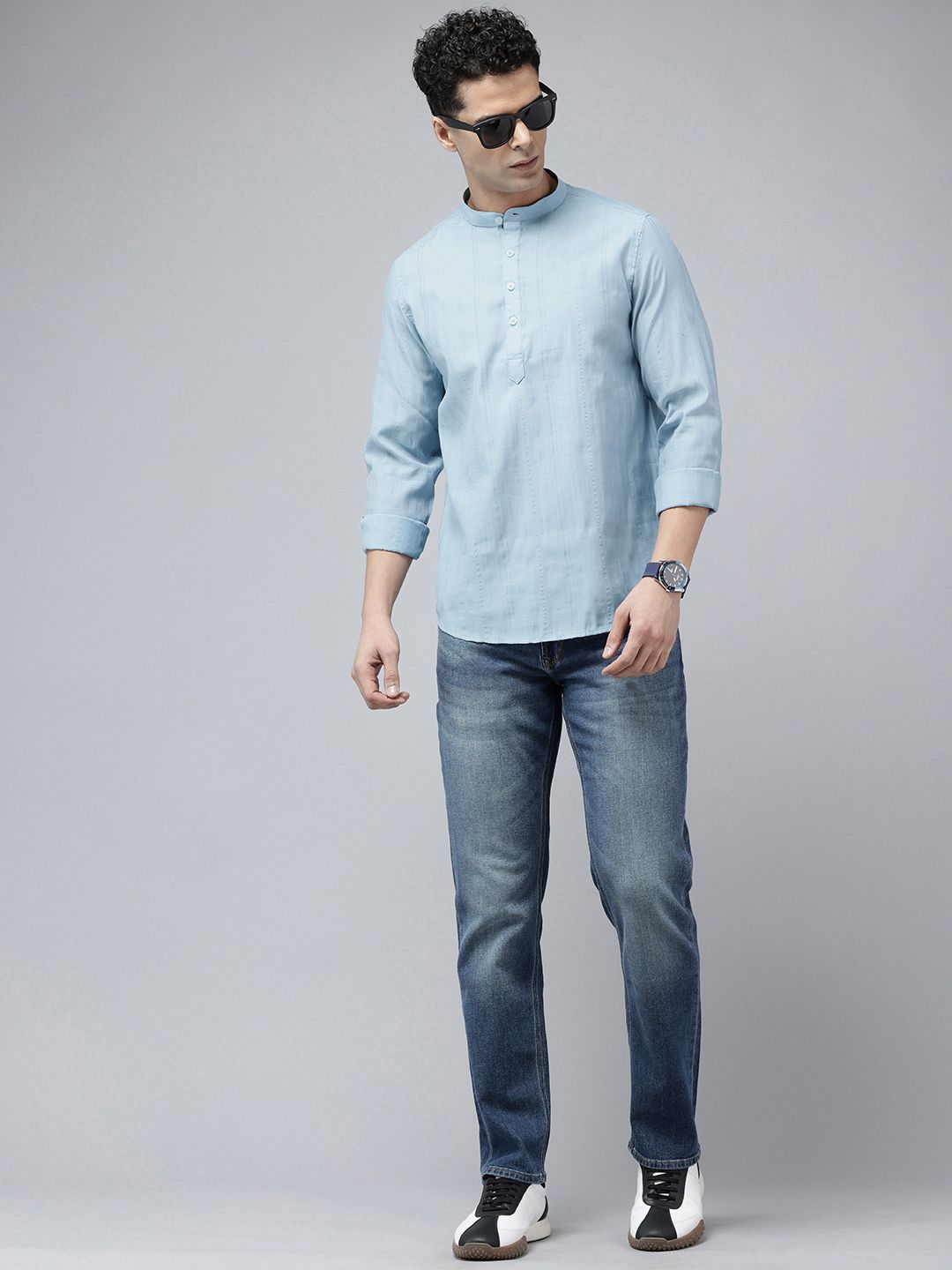 SPYKAR Slim Fit Band Collar Pure Cotton Casual Shirt