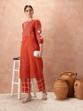 all about you Yoke Design Regular Thread Work Pure Cotton Kurta & Trousers