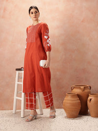 all about you Yoke Design Regular Thread Work Pure Cotton Kurta & Trousers