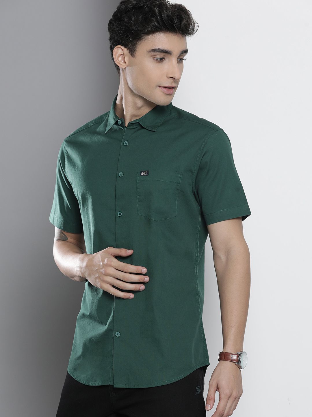 The Indian Garage Co Men Green Cotton Smart Fit Back Printed Casual Shirt