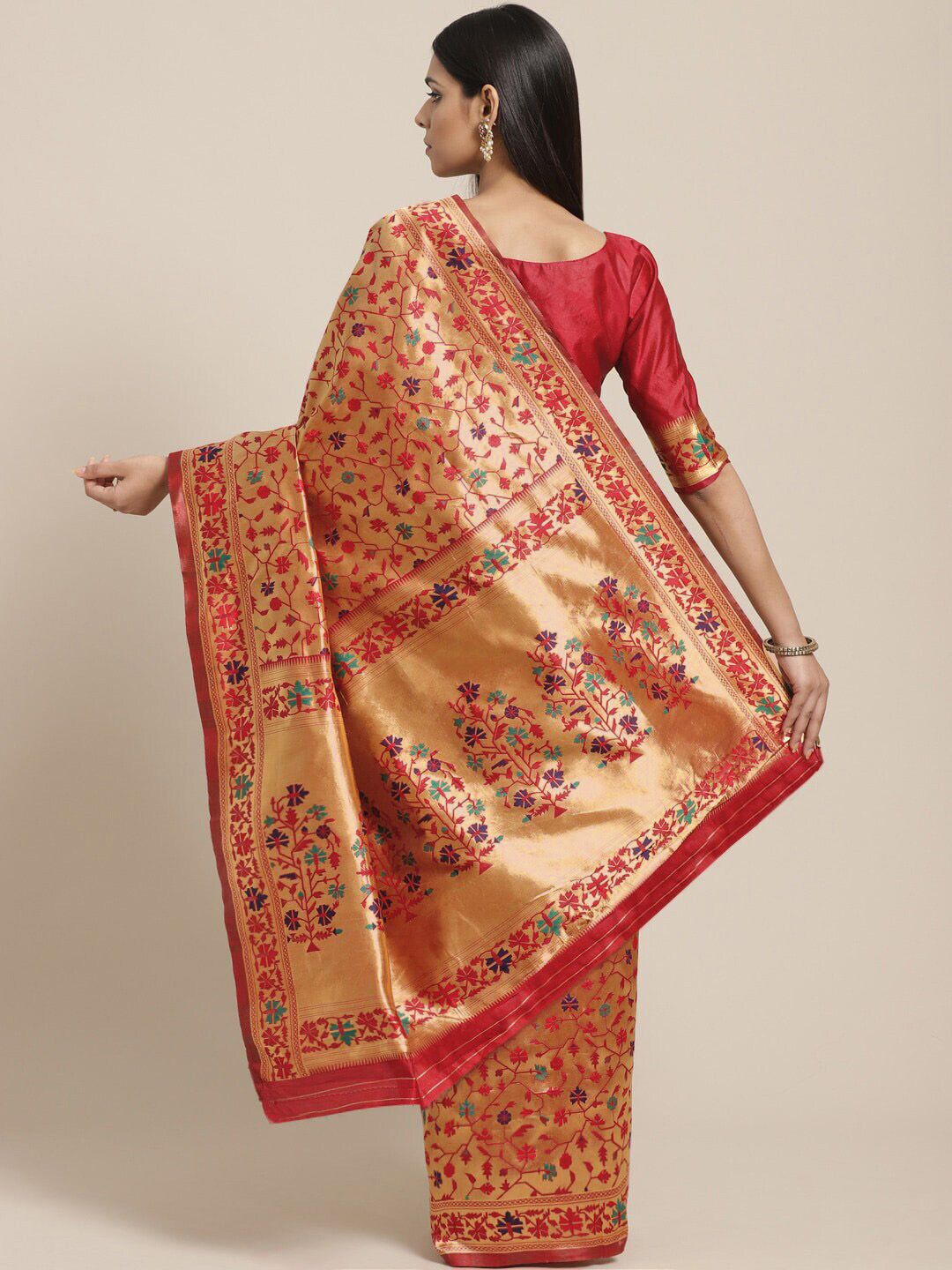 Saree mall Golden & Red Woven Design Banarasi Saree