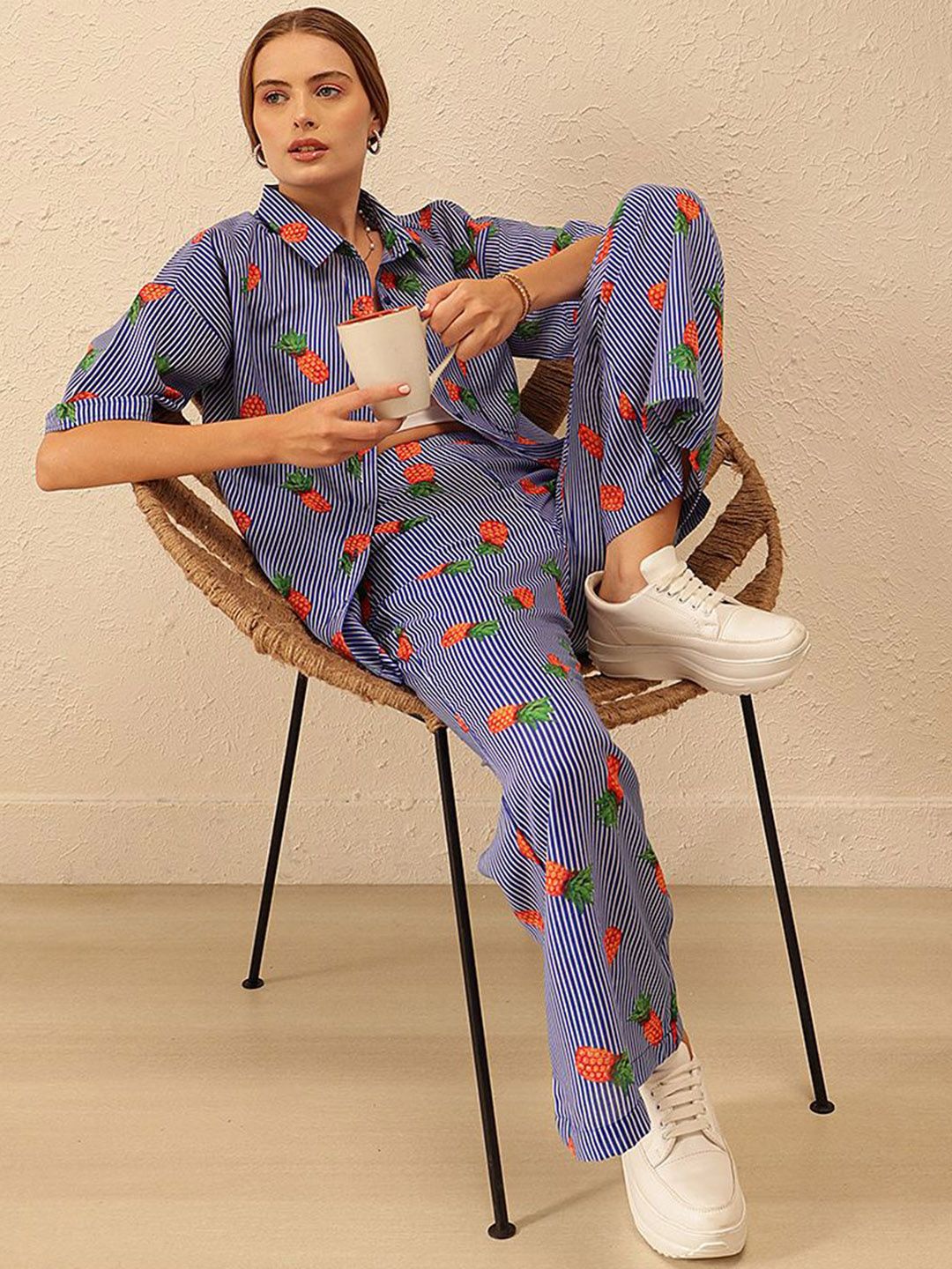 STREET 9 Printed Shirt Collar Shirt With Trousers Co-Ords