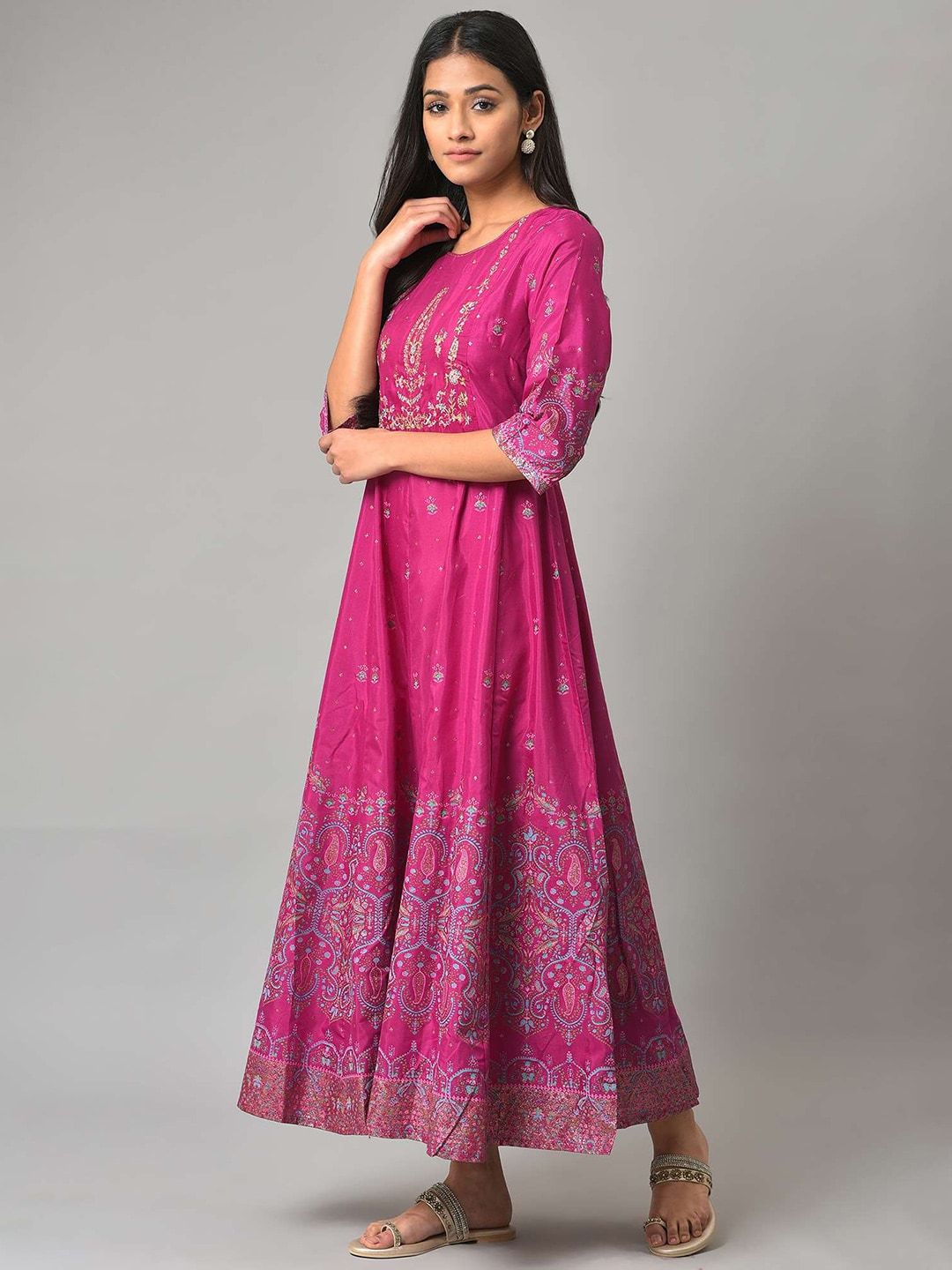 W Purple Ethnic Motifs Ethnic Maxi Dress