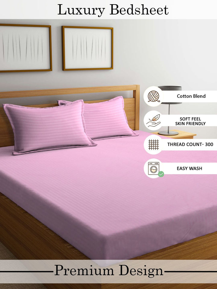 Myntra Elegant Homes Pink Striped 300 TC King Bedsheet with 2 Pillow Covers