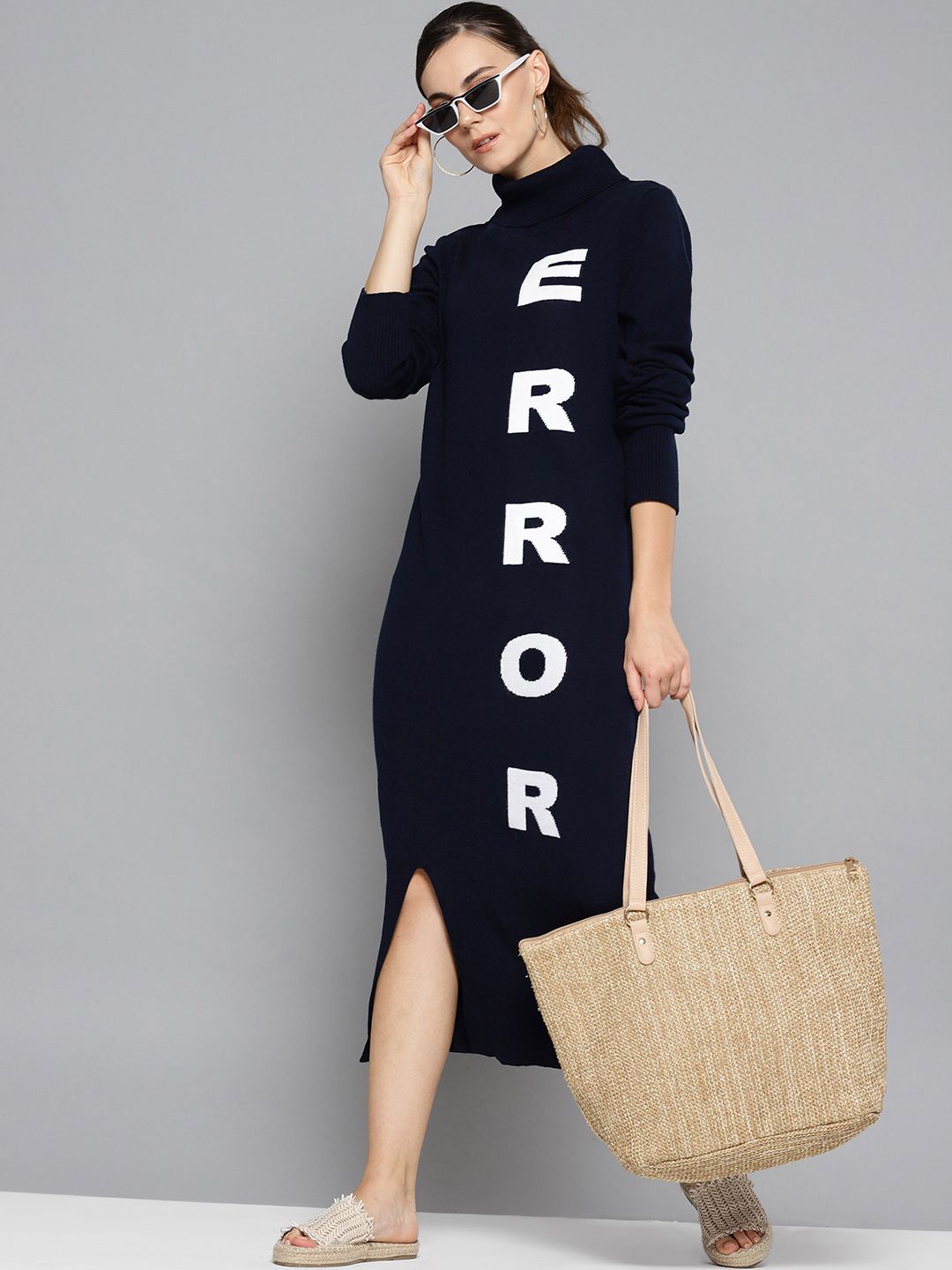 STREET 9 Women Navy Blue Self Design Winter Sheath Dress