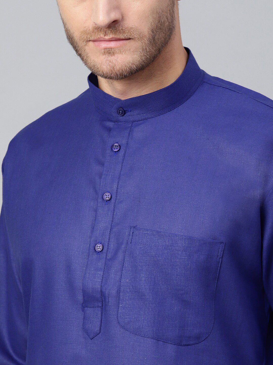 SOJANYA Kolar Mandarin Patch Poket Linen Kapas Lurus Kurta