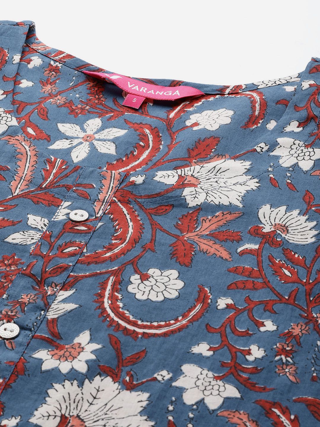 Varanga Women Blue & Maroon Floral Printed Indie Prints Kurta