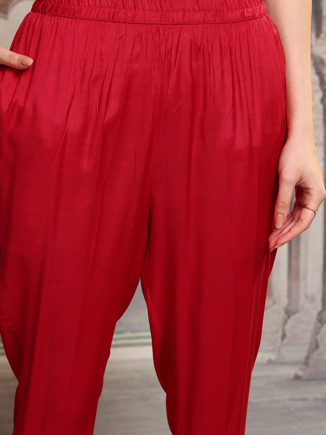 Vishudh Pink Ethnic Motifs Printed Sequinned Straight Kurta With Trousers & Dupatta