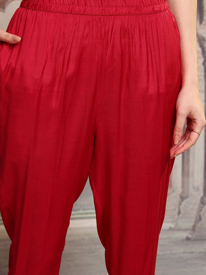 Vishudh Pink Ethnic Motifs Printed Sequinned Straight Kurta With Trousers & Dupatta