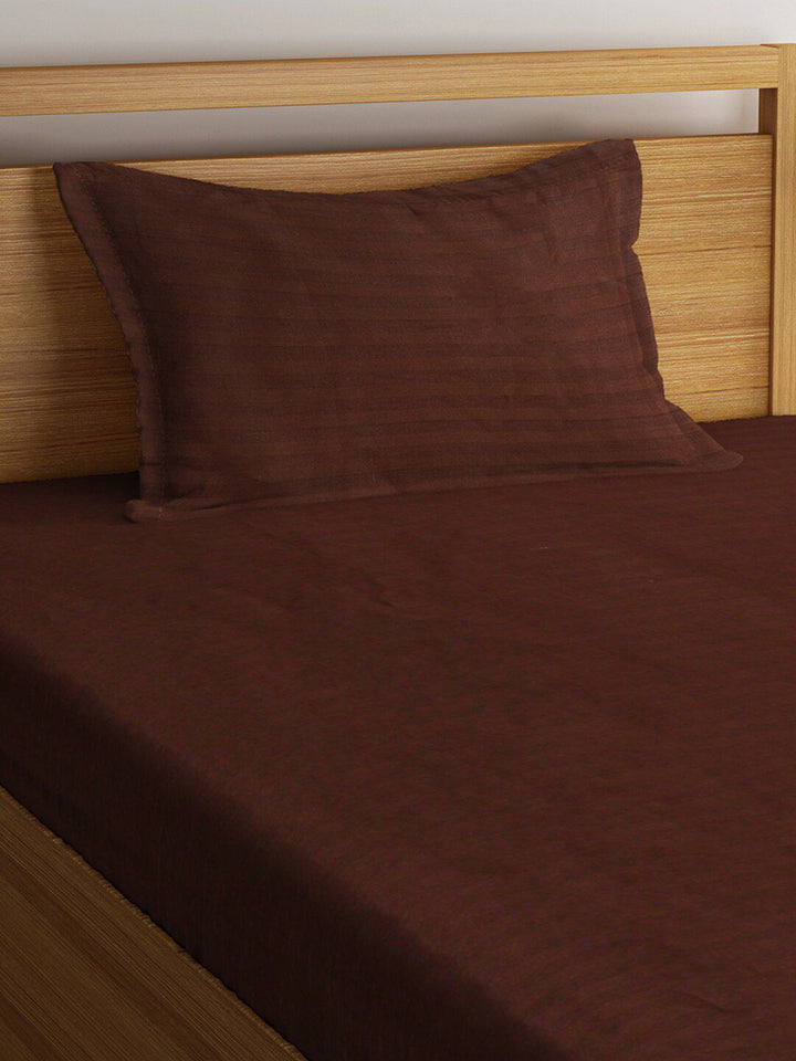 HOSTA HOMES Brown Solid 300TC Single Bedsheet With 1 Pillow Cover
