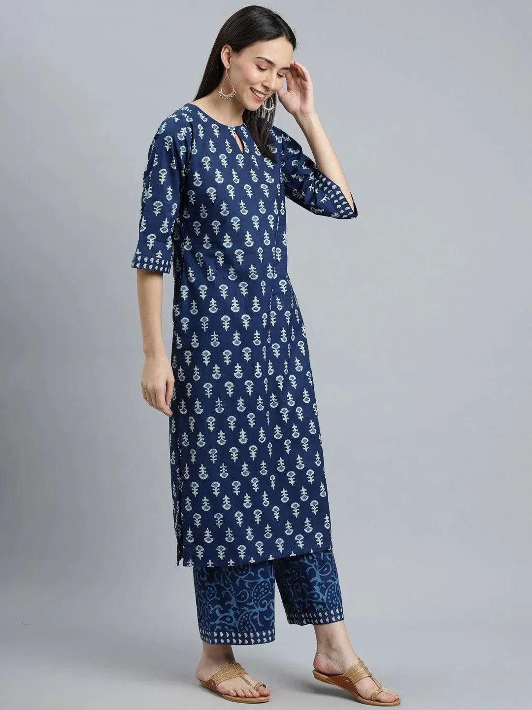 Libas Floral Printed Keyhole Neck Straight Kurta With Palazzos And Dupatta