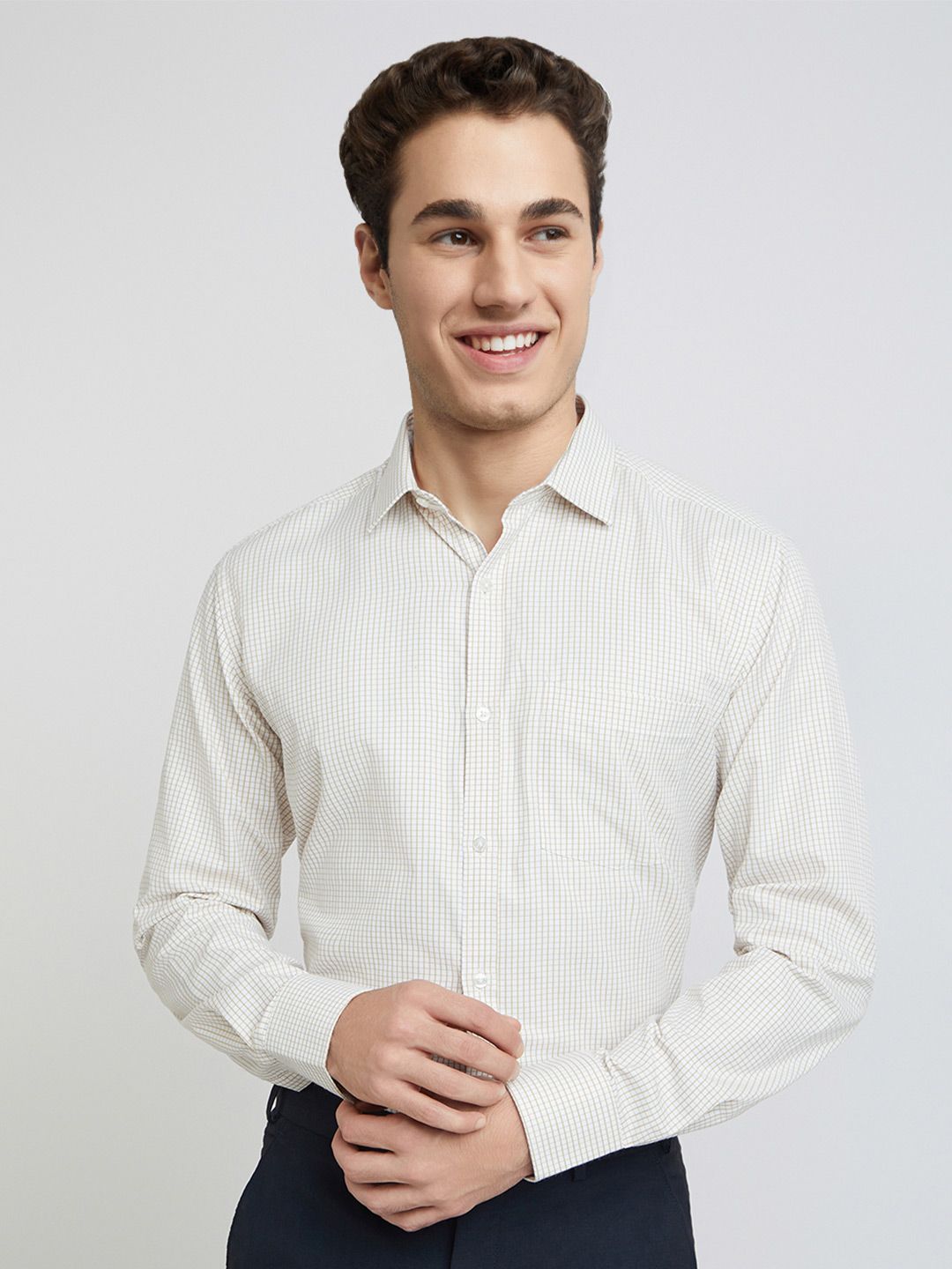 Park Avenue Slim Fit Windowpane Checks Formal Shirt