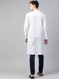 See Designs Men White Ethnic Motifs Chikankari Embroidered Straight Kurta