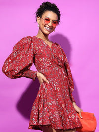 Tokyo Talkies V-Neck Ethnic Motifs Printed Cut Out Mini Fit & Flare Dress