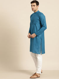 SOJANYA Lelaki Teal Blue Solid Kurta Lurus