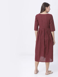 Vishudh Cotton Striped Fit and Flare Midi Dress